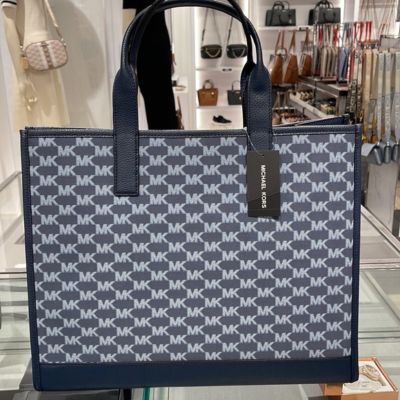 Michael Kors Men Women  XL Cooper Striped Logo Jacquard Structured Tote Handbag - Picture 14 of 16